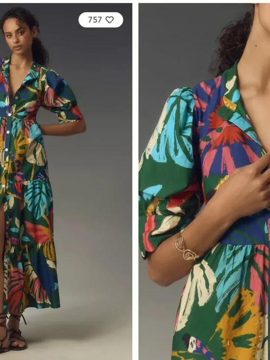 Farm Rio Short-Sleeve Printed Maxi Shirt Dress (XL) - Picture 2 of 3